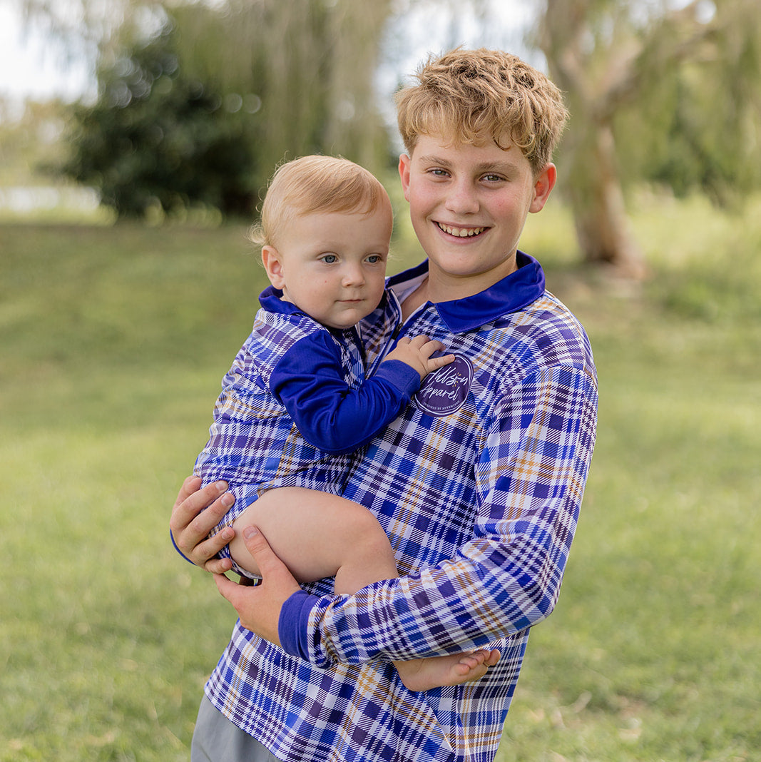 BLUE PLAID Baby Fishing Romper