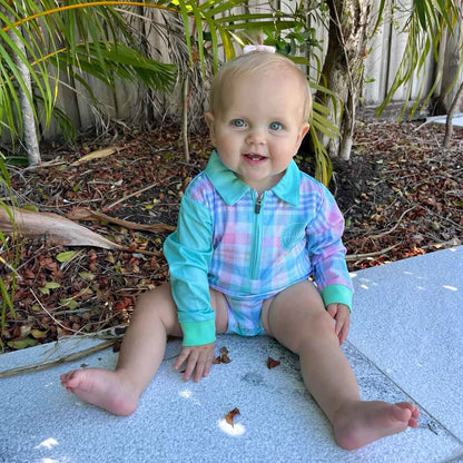 GREEN PLAID Baby Fishing Romper