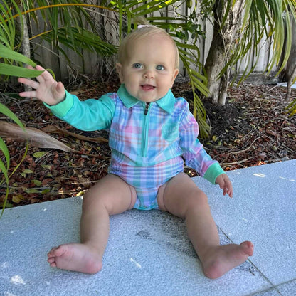 GREEN PLAID Baby Fishing Romper